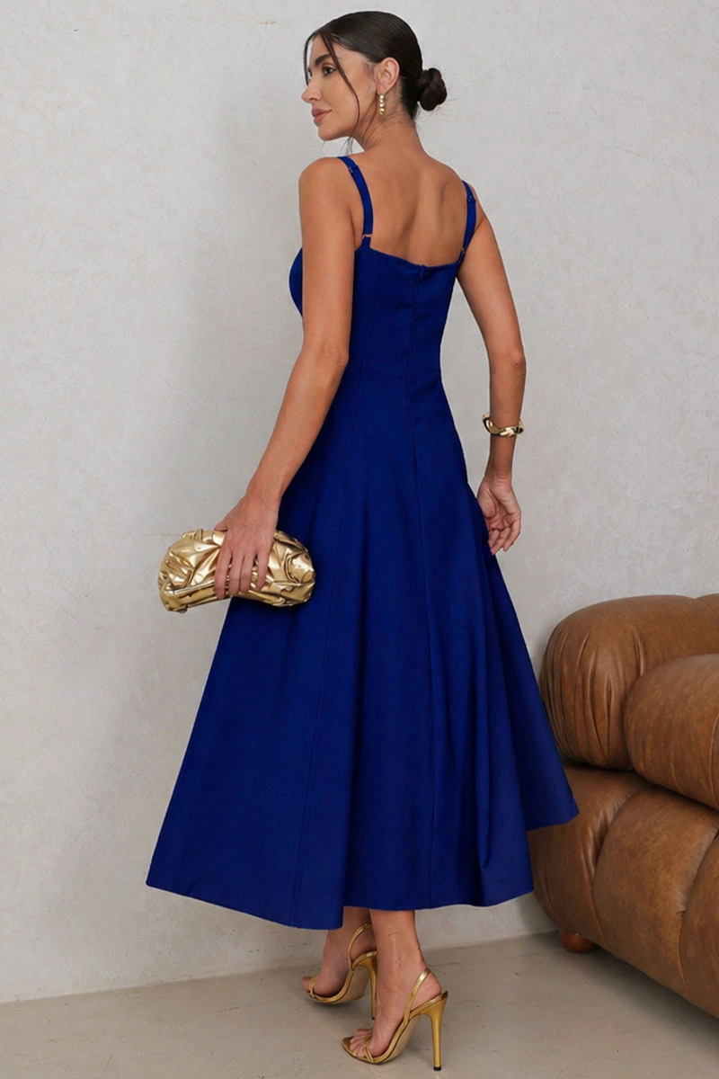 VESTIDO CAROL DECOTE V COM ALÇAS - AZUL ROYAL