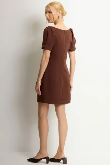 VESTIDO ALDA CURTO MANGA - MARROM