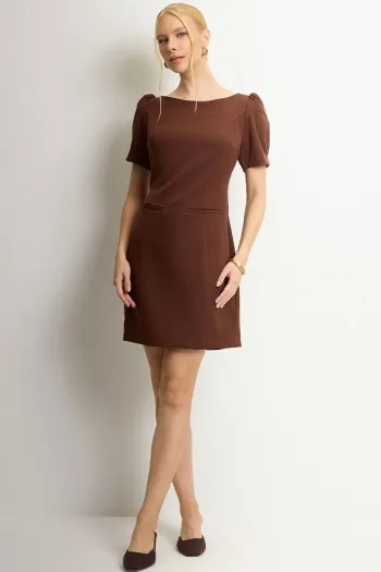 VESTIDO ALDA CURTO MANGA - MARROM