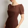 VESTIDO ALDA CURTO MANGA - MARROM