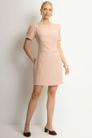 VESTIDO ALDA CURTO MANGA - BEGE