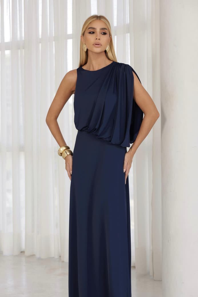 VESTIDO DE FESTA FILIPINAS JERSEY - AZUL MARINHO