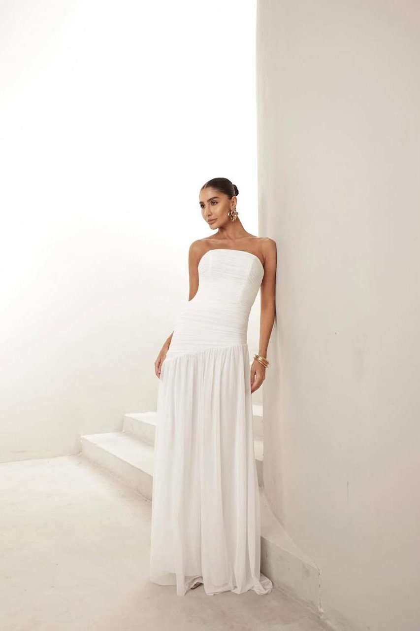 VESTIDO DE FESTA ALICE MICROTULE COM CAPA - OFF WHITE