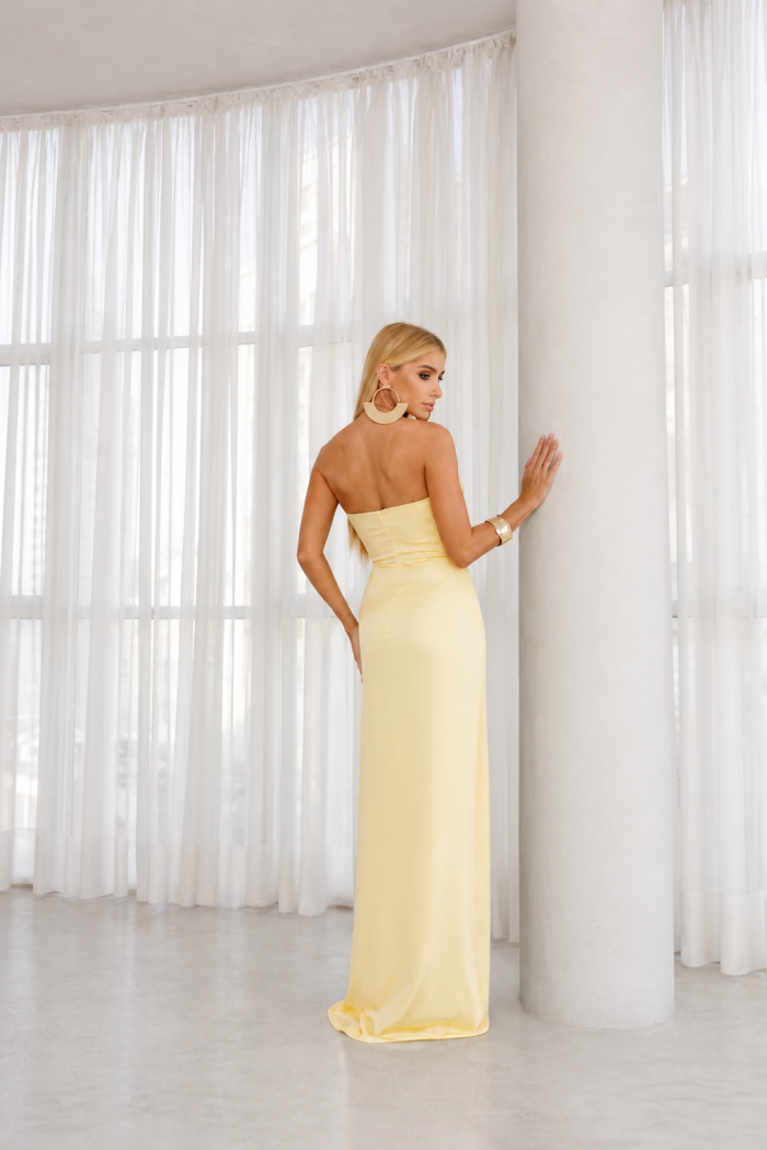VESTIDO DE FESTA BARCELONA T.Q.C PLISSADO - AMARELO