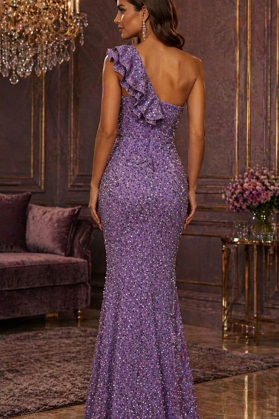 VESTIDO NAYARA PAETÊ BABADO - LILÁS