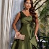 VESTIDO DE FESTA FIRENZE ZIBELINE UM OMBRO - VERDE OLIVA