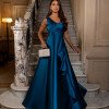 VESTIDO DE FESTA FIRENZE ZIBELINE UM OMBRO - AZUL PETRÓLEO