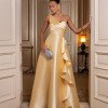 VESTIDO DE FESTA FIRENZE ZIBELINE UM OMBRO - AMARELO