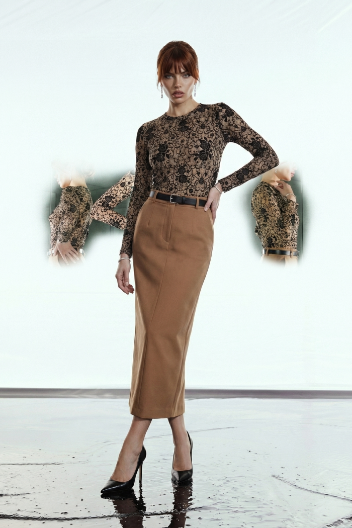 BODY TUANI TULE DAMASK GLAMOROUS - CAMEL