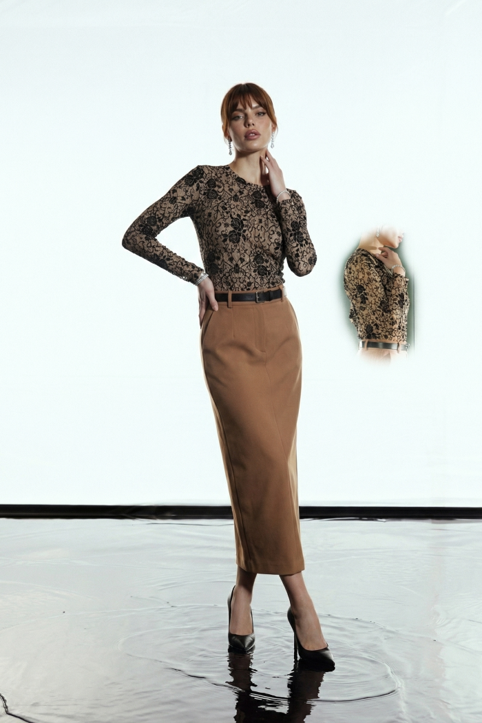 BODY TUANI TULE DAMASK GLAMOROUS - CAMEL