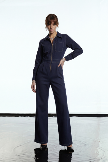 MACACÃO JESSICA SARJA ZÍPER GLAMOROUS - AZUL JEANS