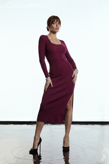 VESTIDO ISABELA TRICOT ML FENDA GLAMOROUS - VINHO