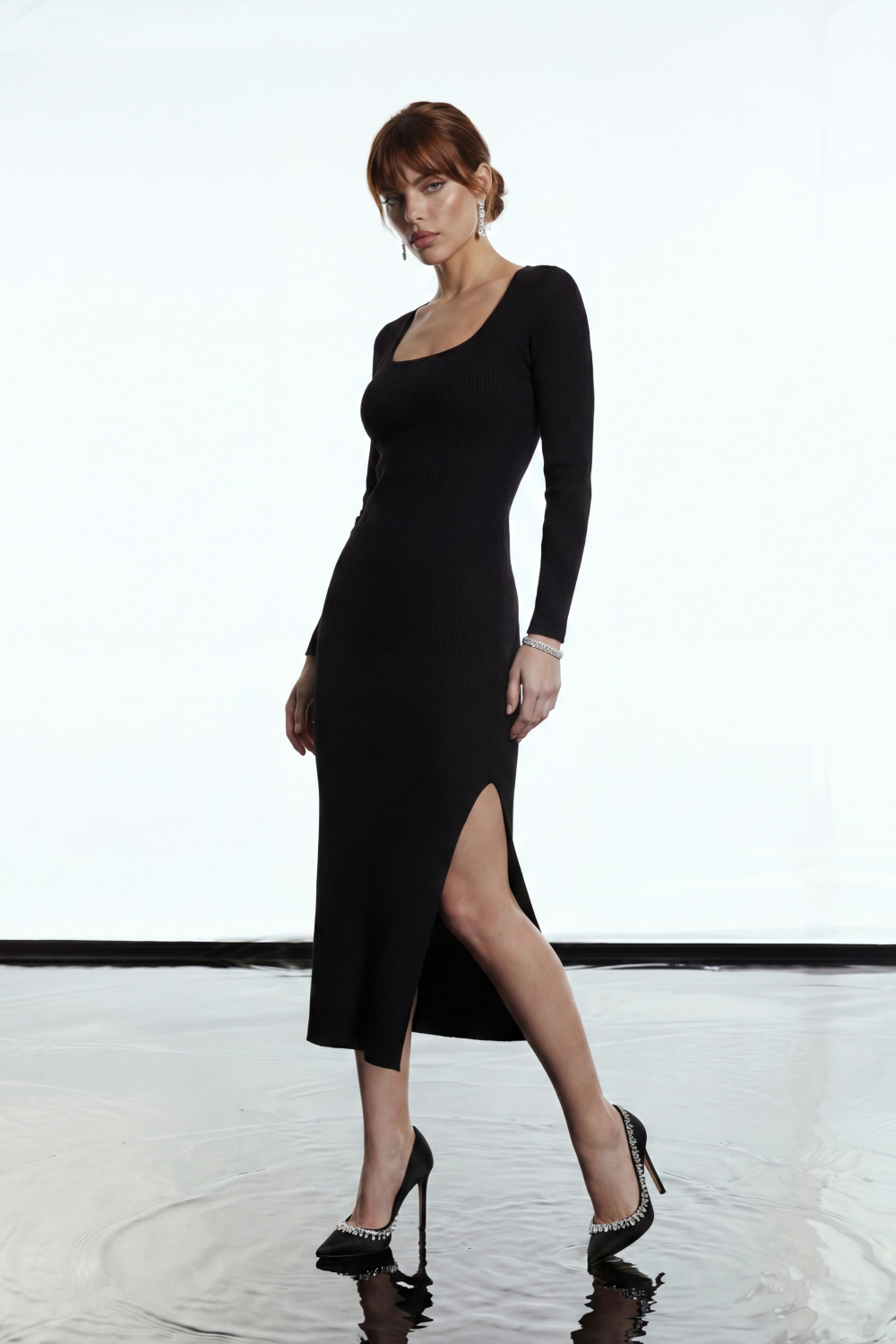 VESTIDO ISABELA TRICOT ML FENDA GLAMOROUS - PRETO