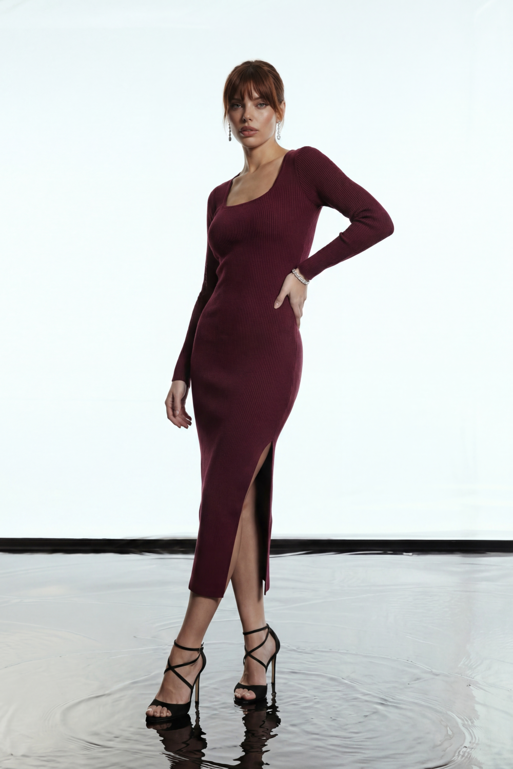 VESTIDO ISABELA TRICOT ML FENDA GLAMOROUS - VINHO