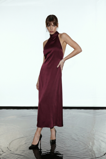 VESTIDO RENATA HALTER NECK GLAMOROUS - VINHO