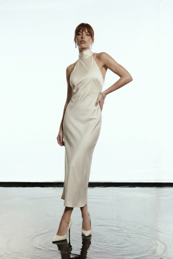 VESTIDO RENATA HALTER NECK GLAMOROUS - PÉROLA