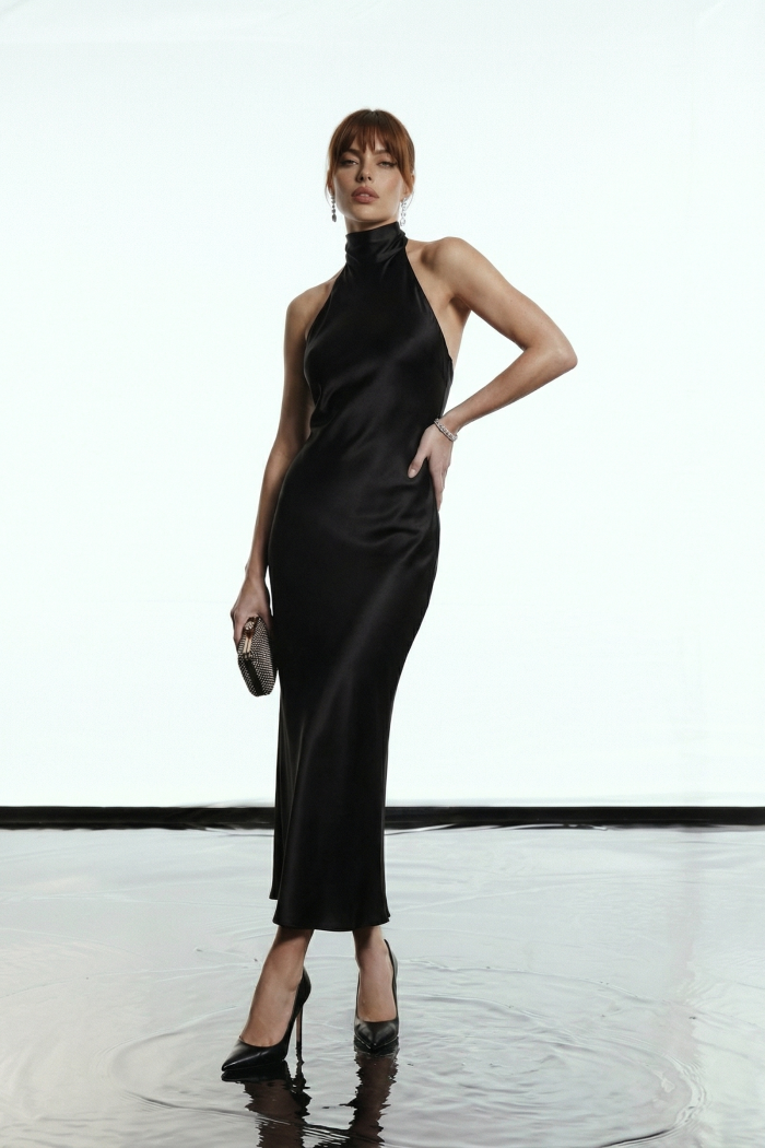 VESTIDO RENATA HALTER NECK GLAMOROUS - PRETO
