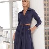 CONJUNTO KATARINA CAMISA COM SAIA EVASÊ - AZUL MARINHO