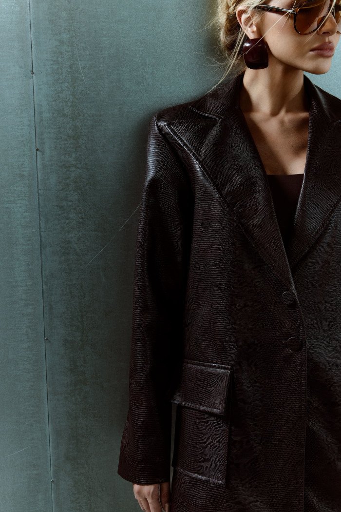 BLAZER IRLANDA COURO CROCO - CAFÉ