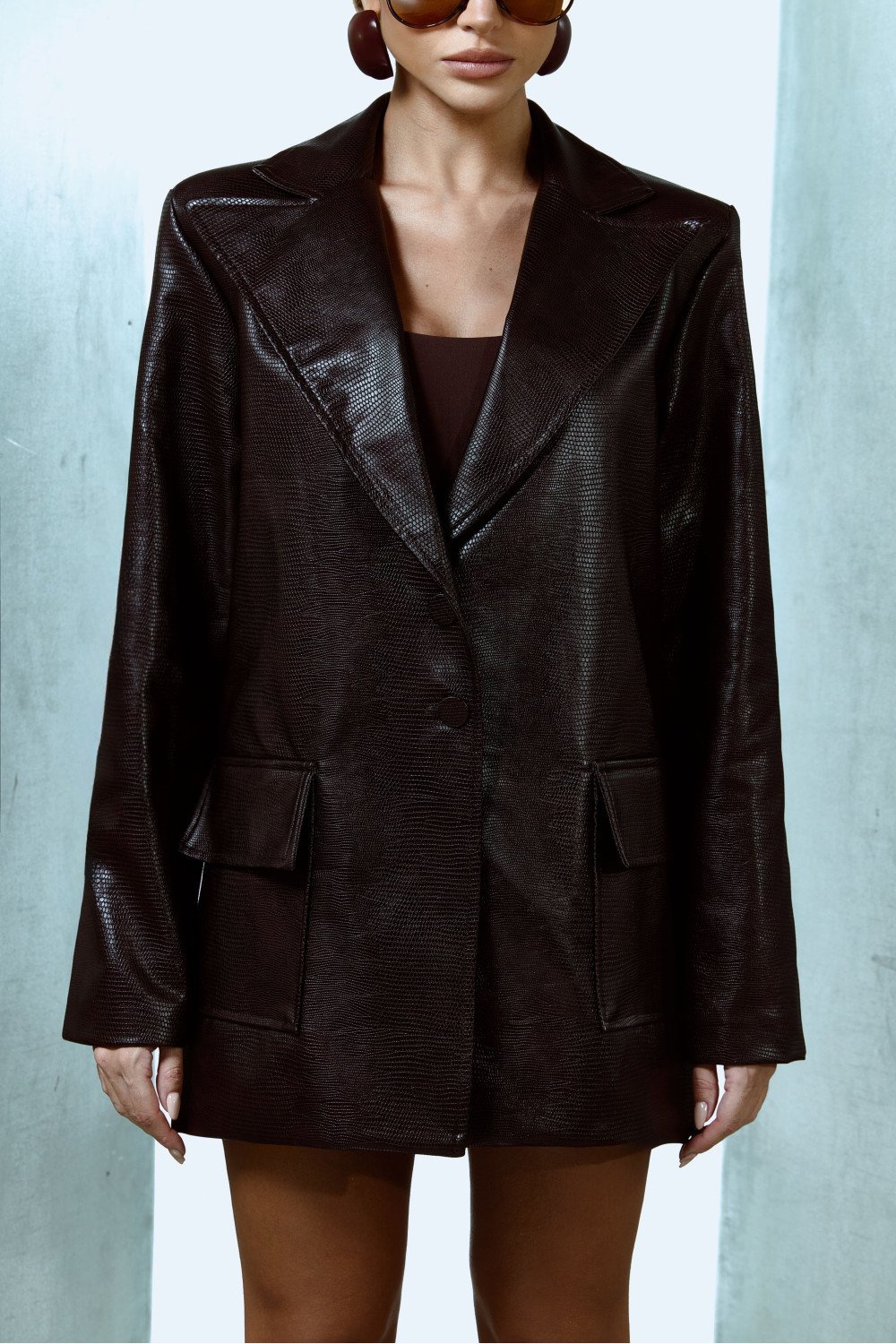 BLAZER IRLANDA COURO CROCO - CAFÉ