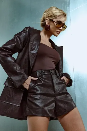 BLAZER IRLANDA COURO CROCO - CAFÉ