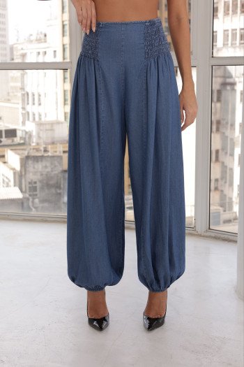CALÇA JULLY ALADIM JEANS CHAMBRÉ - AZUL CLARO