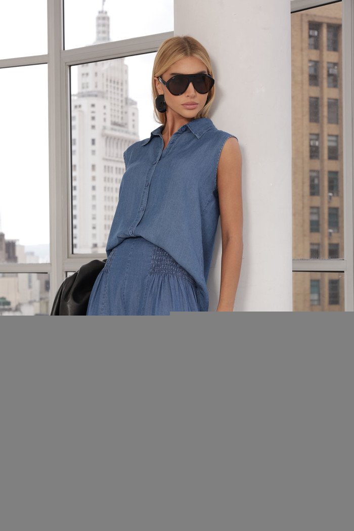 CAMISA JULLY JEANS CHAMBRÉ - AZUL CLARO