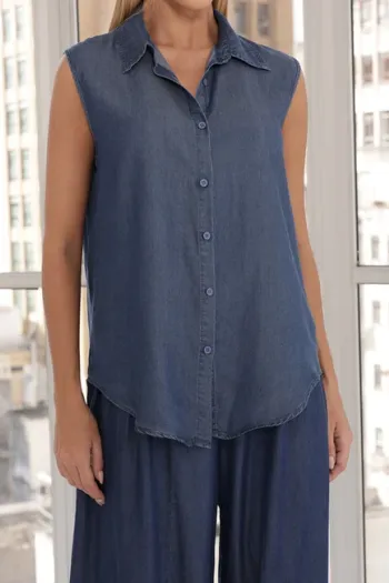 CAMISA JULLY JEANS CHAMBRÉ - AZUL ESCURO