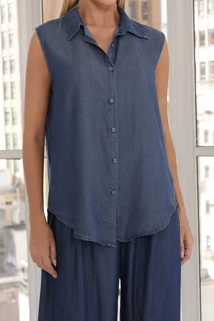 CAMISA JULLY JEANS CHAMBRÉ - AZUL ESCURO