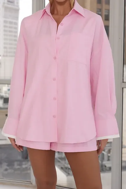 CONJUNTO PIETRA CAMISA E SHORT ALFAITARIA - ROSA CLARO