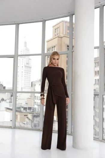 CONJUNTO ANA PAULA BLUSA NÓ - MARROM