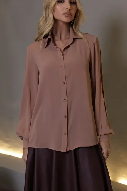 CAMISA MÁRCIA MANGA ABERTA - CAPUCCINO