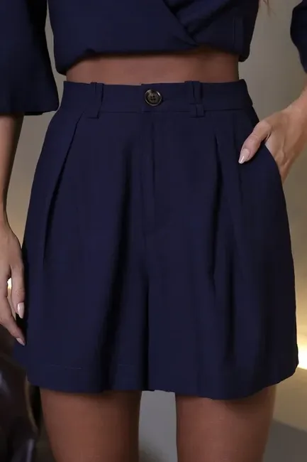 CONJUNTO TAMIRES CASAQUETO E SHORTS ALFAIATARIA - AZUL MARINHO