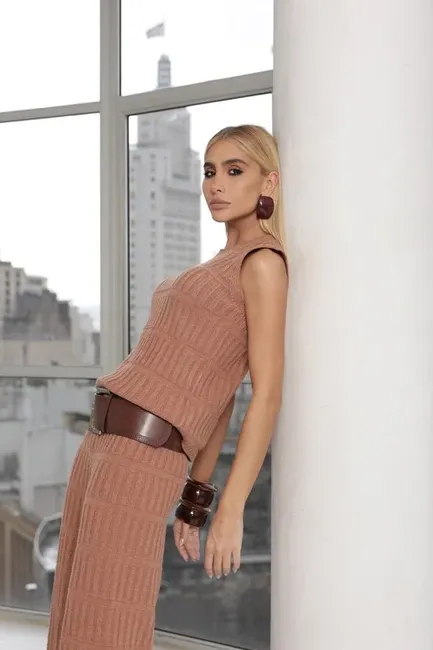 CONJUNTO ADELE REGATA E CALÇA TRICÔ - ROSÉ