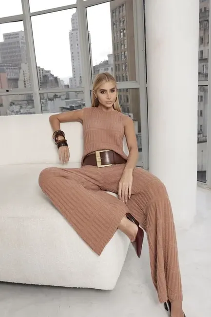 CONJUNTO ADELE REGATA E CALÇA TRICÔ - ROSÉ