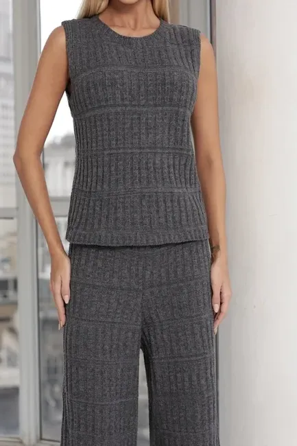 CONJUNTO ADELE REGATA E CALÇA TRICÔ - CHUMBO