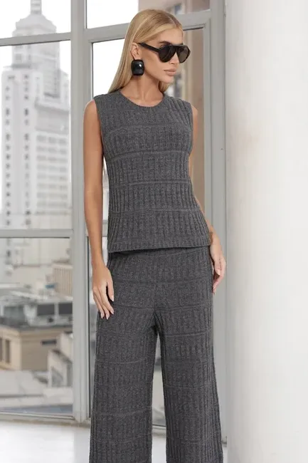 CONJUNTO ADELE REGATA E CALÇA TRICÔ - CHUMBO