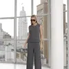 CONJUNTO ADELE REGATA E CALÇA TRICÔ - CHUMBO