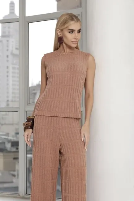 CONJUNTO ADELE REGATA E CALÇA TRICÔ - ROSÉ