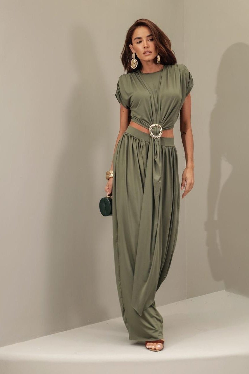 CONJUNTO RENATA CALÇA E BLUSA CROPPED OMBREIRAS - VERDE