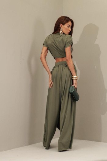 CONJUNTO RENATA CALÇA E BLUSA CROPPED OMBREIRAS - VERDE