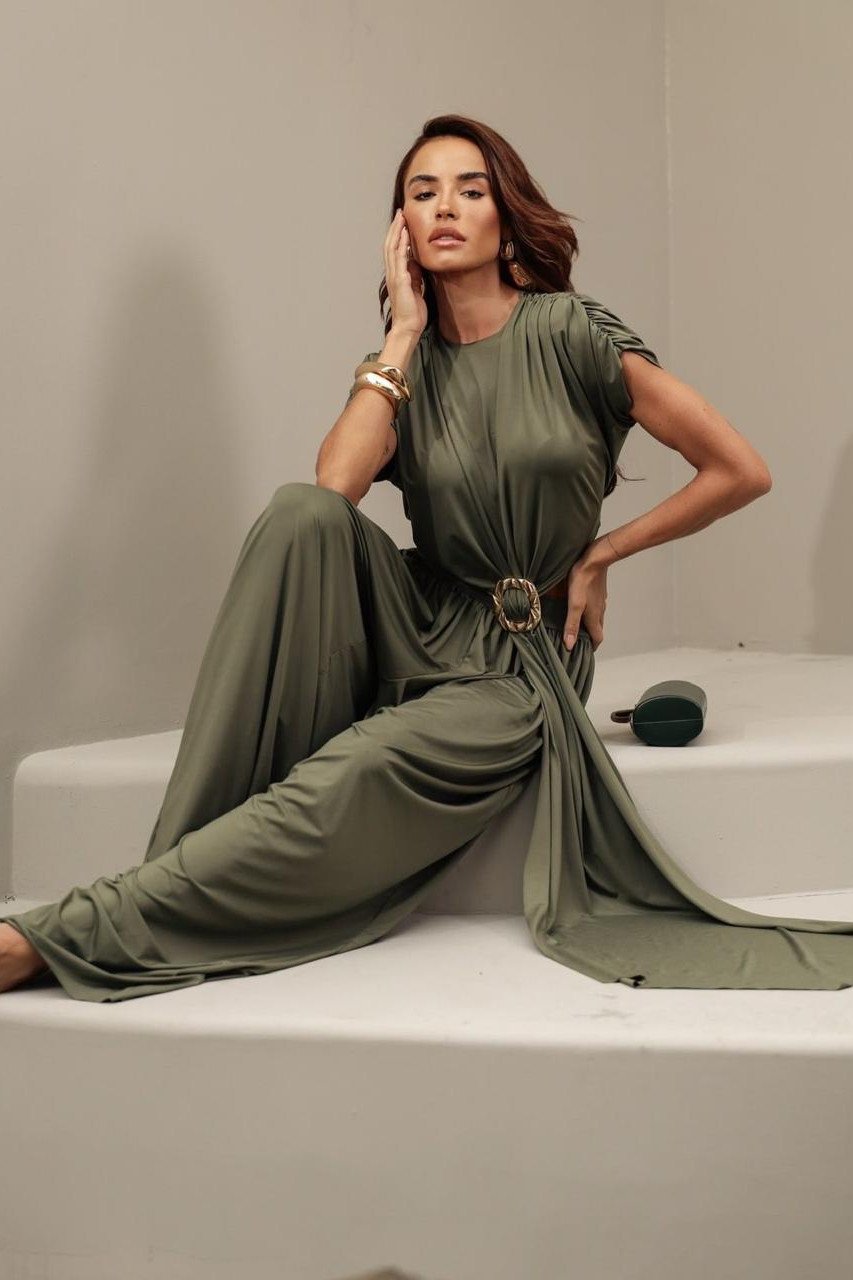 CONJUNTO RENATA CALÇA E BLUSA CROPPED OMBREIRAS - VERDE