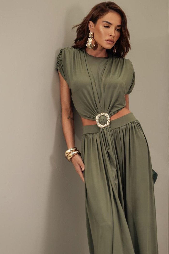CONJUNTO RENATA CALÇA E BLUSA CROPPED OMBREIRAS - VERDE