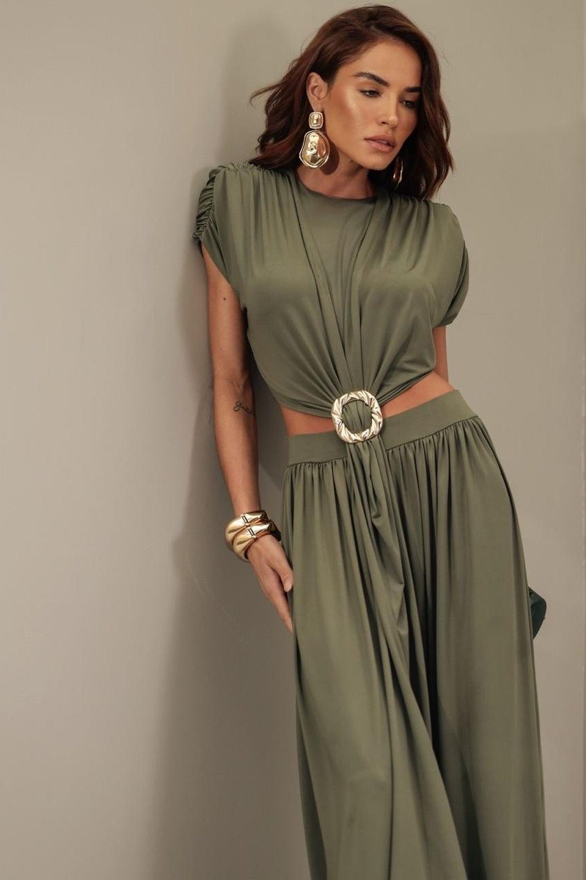 CONJUNTO RENATA CALÇA E BLUSA CROPPED OMBREIRAS - VERDE