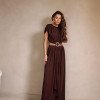 CONJUNTO RENATA CALÇA E BLUSA CROPPED OMBREIRAS - MARROM