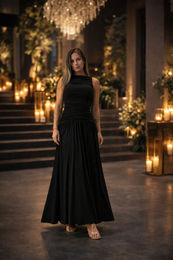 VESTIDO PAULA LONGO JERSEY - PRETO