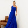 VESTIDO DE FESTA CHARLOTTE PLISSADO LATERAL UM OMBRO - AZUL ROYAL