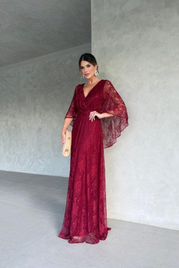 VESTIDO DE FESTA LONGO MARILIA CAPA TRANSPASSADA - MARSALA