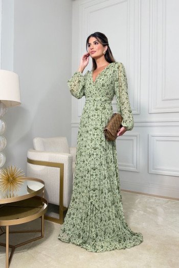 VESTIDO ESTAMPADO ARIANE MANGA LONGA - VERDE MENTA