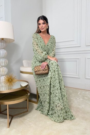 VESTIDO ESTAMPADO ARIANE MANGA LONGA - VERDE MENTA